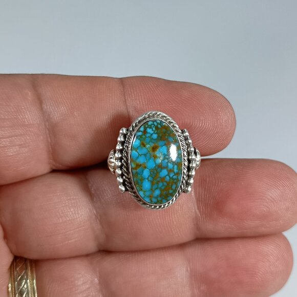 Native America Navajo Sterling Silver Turquoise Ring By Bobby Platero Size: 7 - Picture 7 of 9